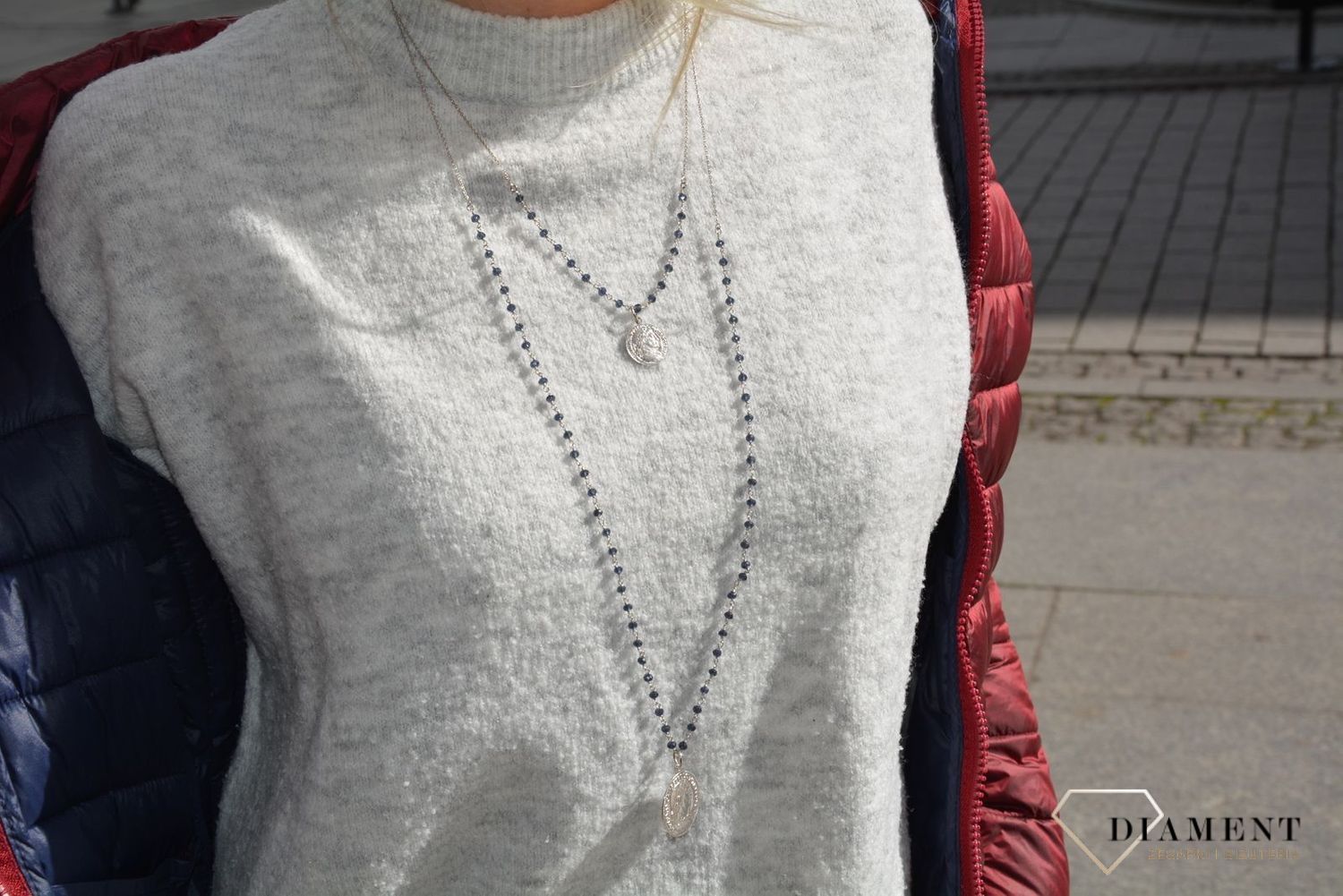 Naszyjnik srebrny koraliki+monetki Dall'Acqua C RM 19887 MON 3.JPG